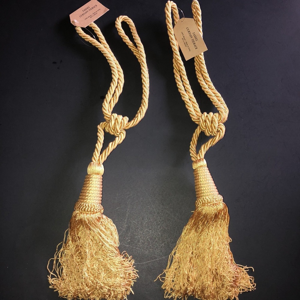 Heavy Tassel Curtain Tie Backs Set of‎ 2 Gold 7.5" Tassels 100% Rayon NWT